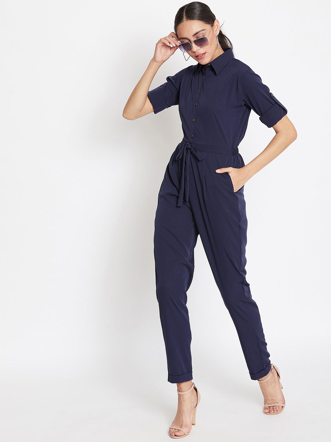 Uptownie Lite Women Navy Blue Solid Basic Jumpsuit Price in India