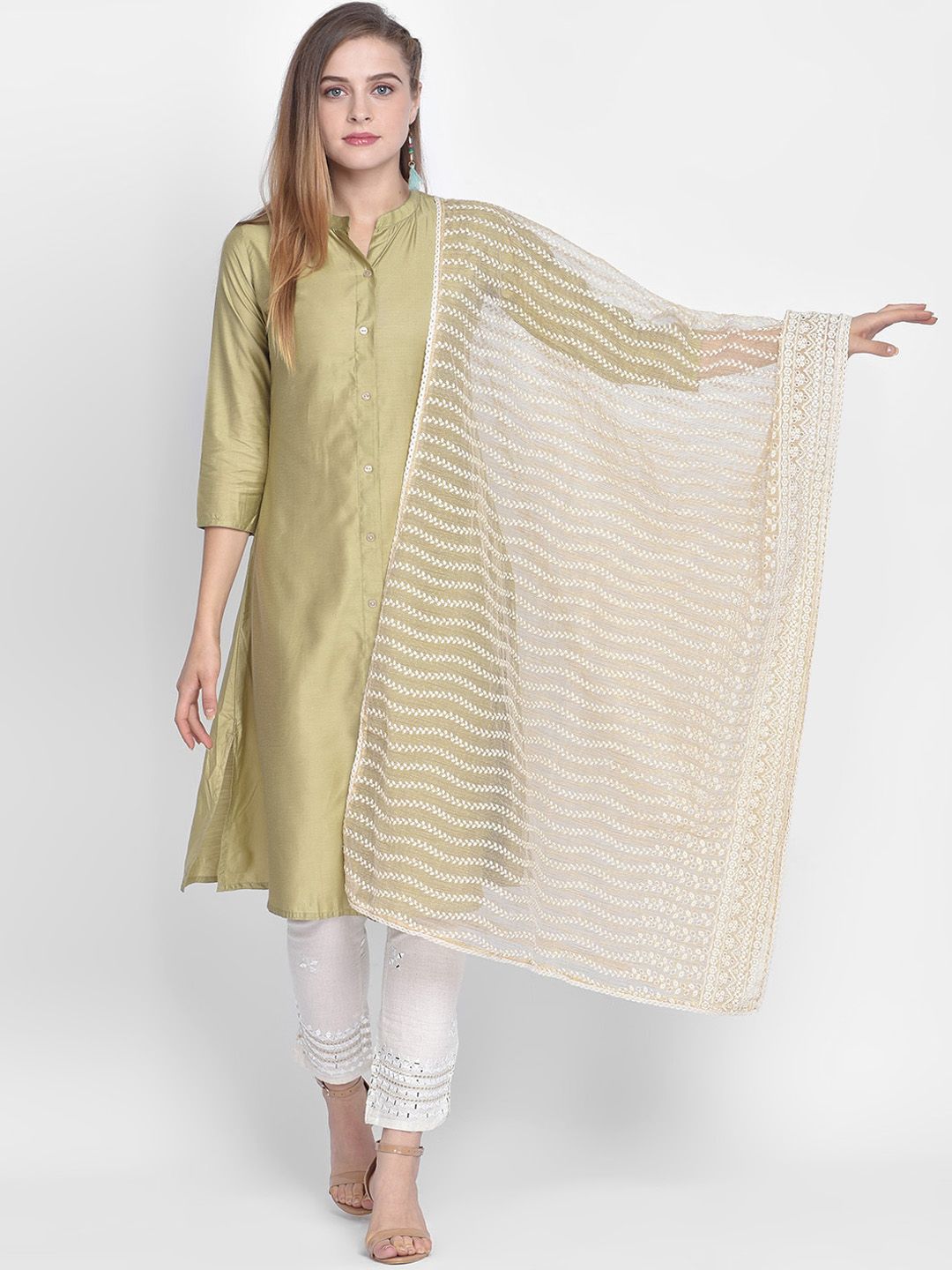 Dupatta Bazaar Cream-Coloured Embroidered Dupatta Price in India