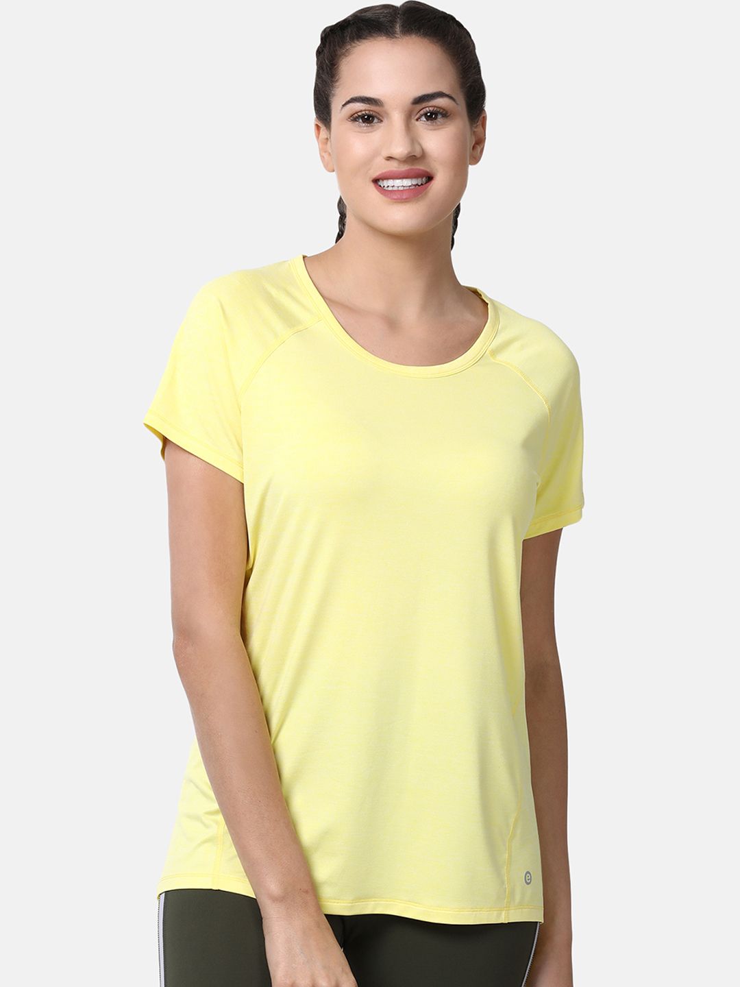 Enamor Women Yellow Solid Relaxed Fit Athleisure Active T-Shirt Price in India