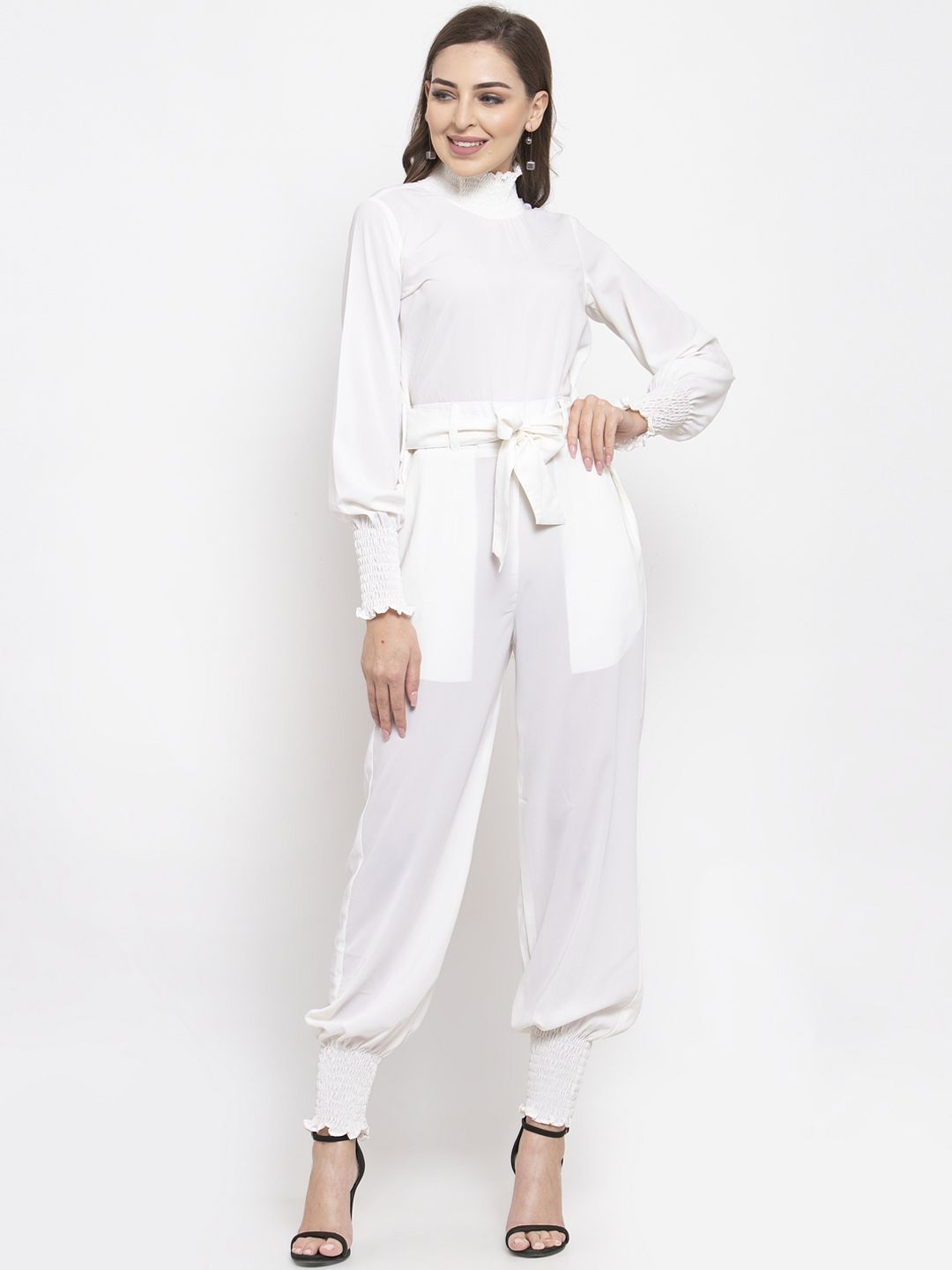 Jompers Women White Solid Basic Jumpsuit Price in India