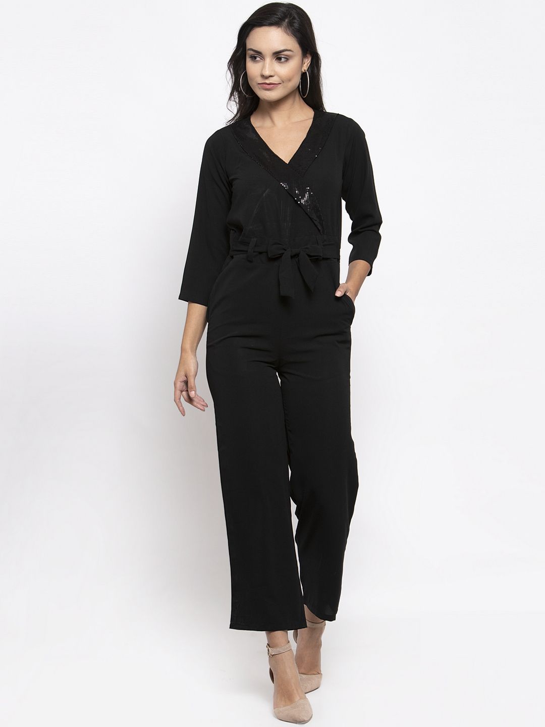 Jompers Women Black Solid Basic Jumpsuit Price in India