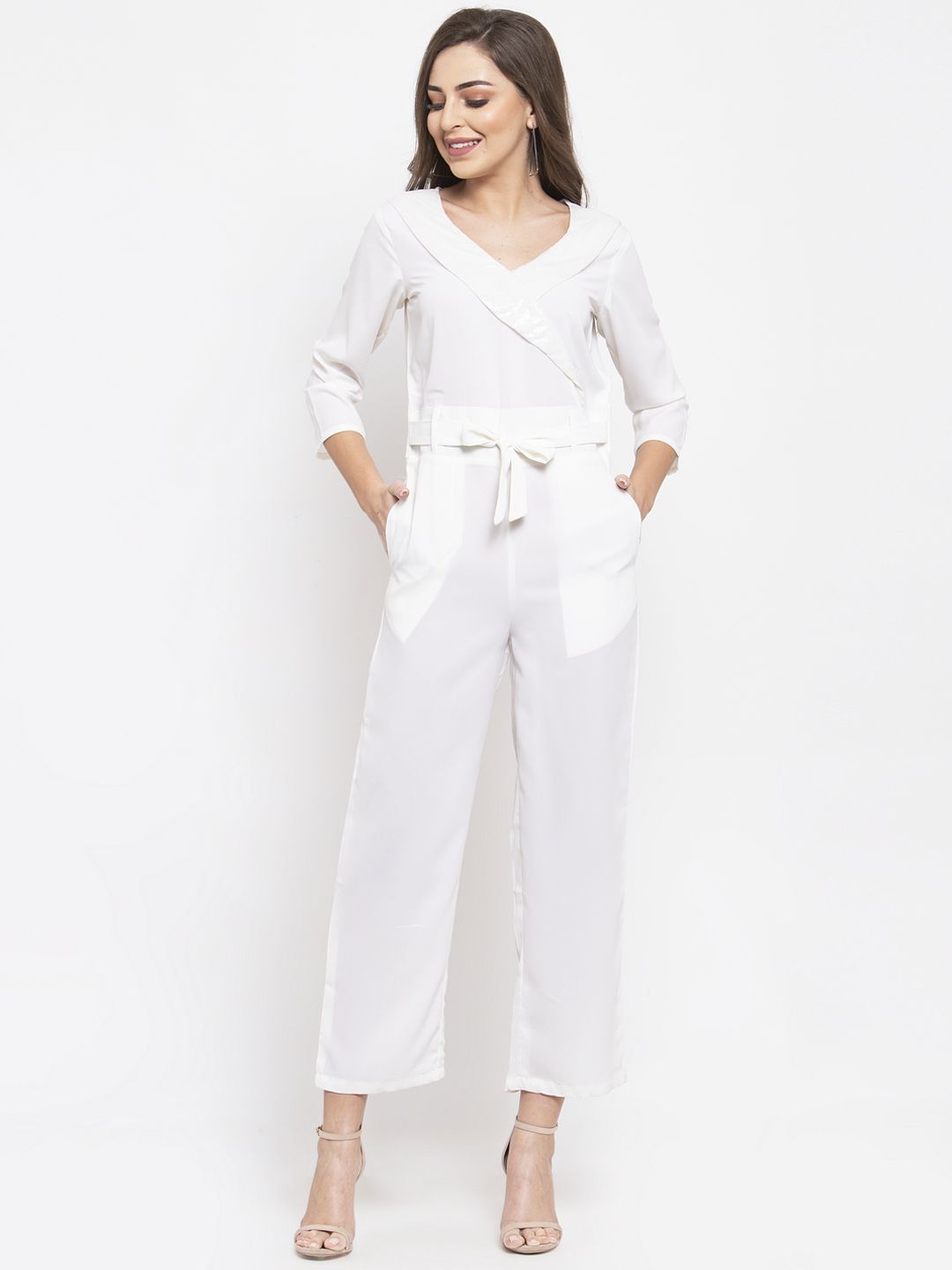 Jompers Women White Solid Basic Jumpsuit Price in India