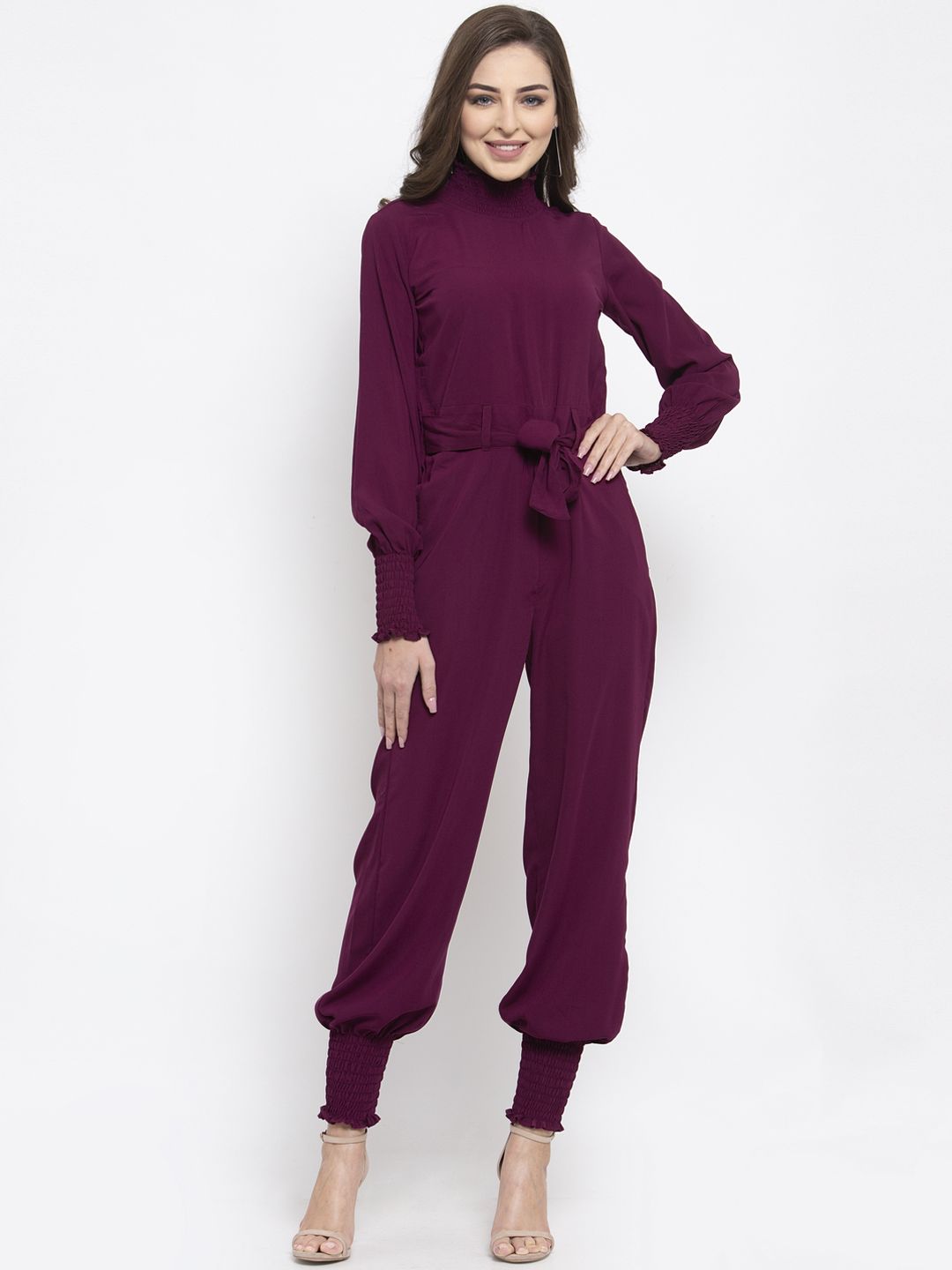 Jompers Women Purple Solid Basic Jumpsuit Price in India