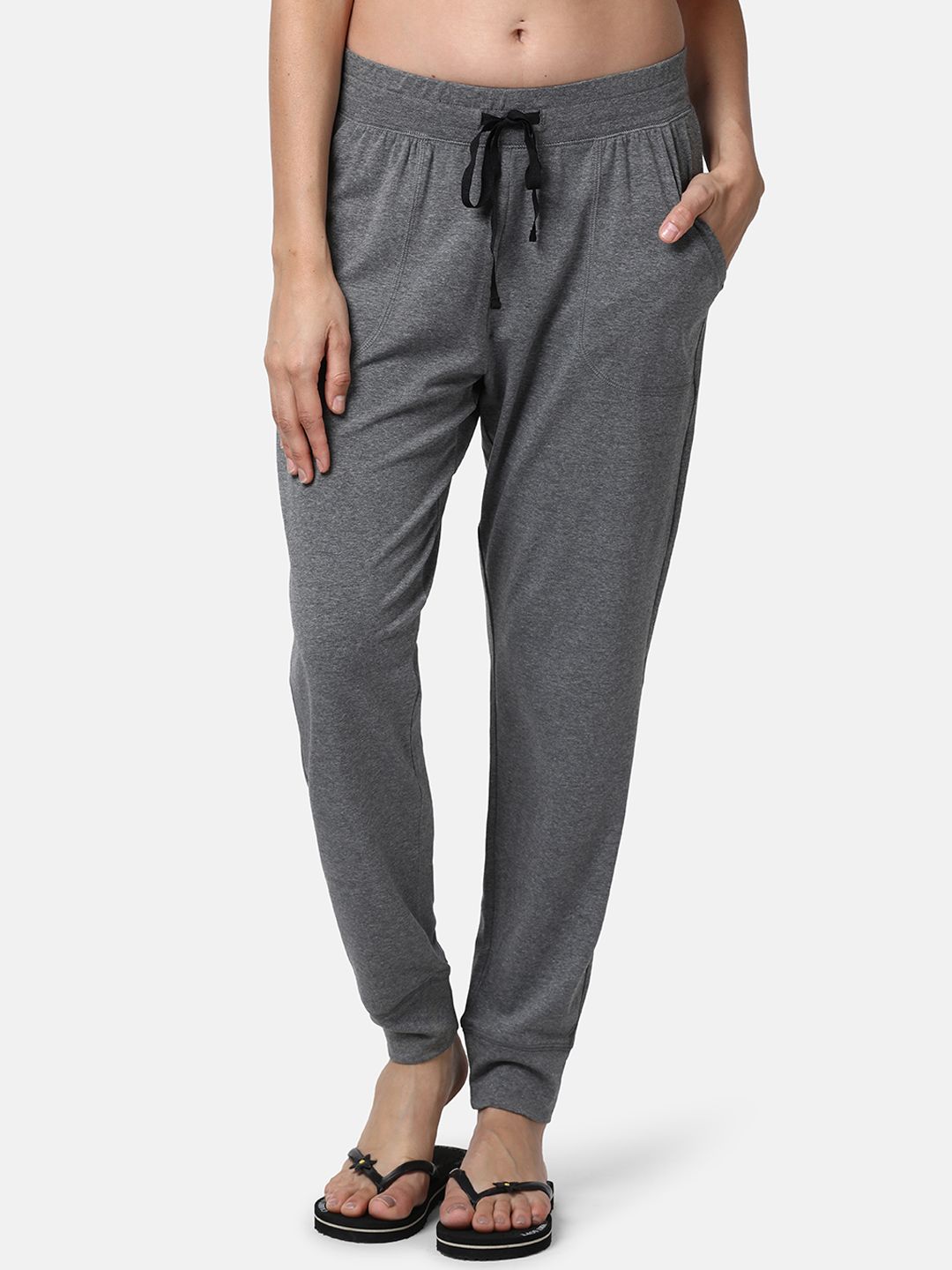 Enamor Women Grey Melange Relaxed Fit Lounge Joggers Price in India
