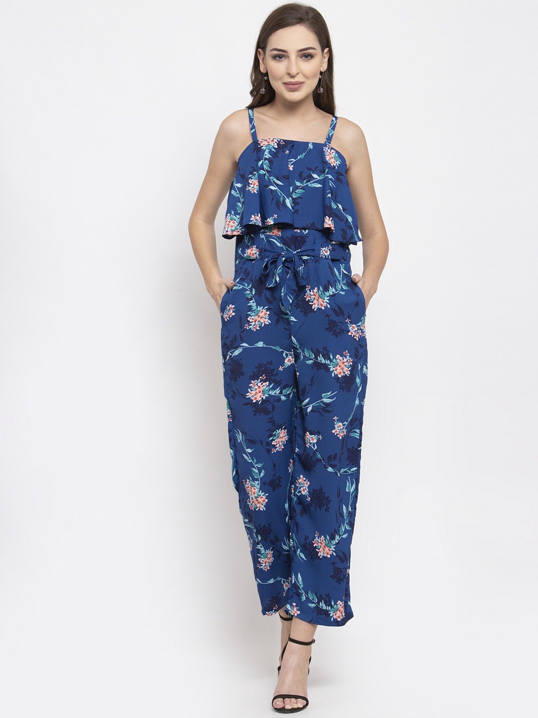 Jompers Women Blue & Pink Printed Basic Jumpsuit Price in India