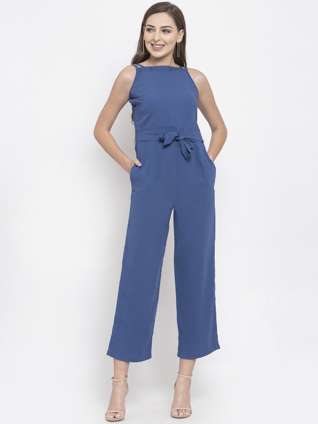 Jompers Women Blue Solid Basic Jumpsuit Price in India