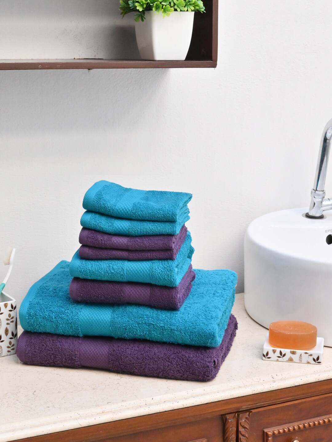 Avira Home Unisex Pack of 8 Solid Value 500 GSM Towel Set Price in India