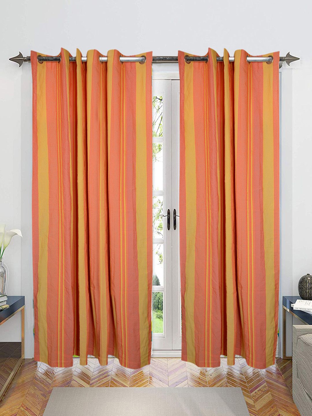Saral Home Orange & Yellow Set of 2 Door Curtains Price in India
