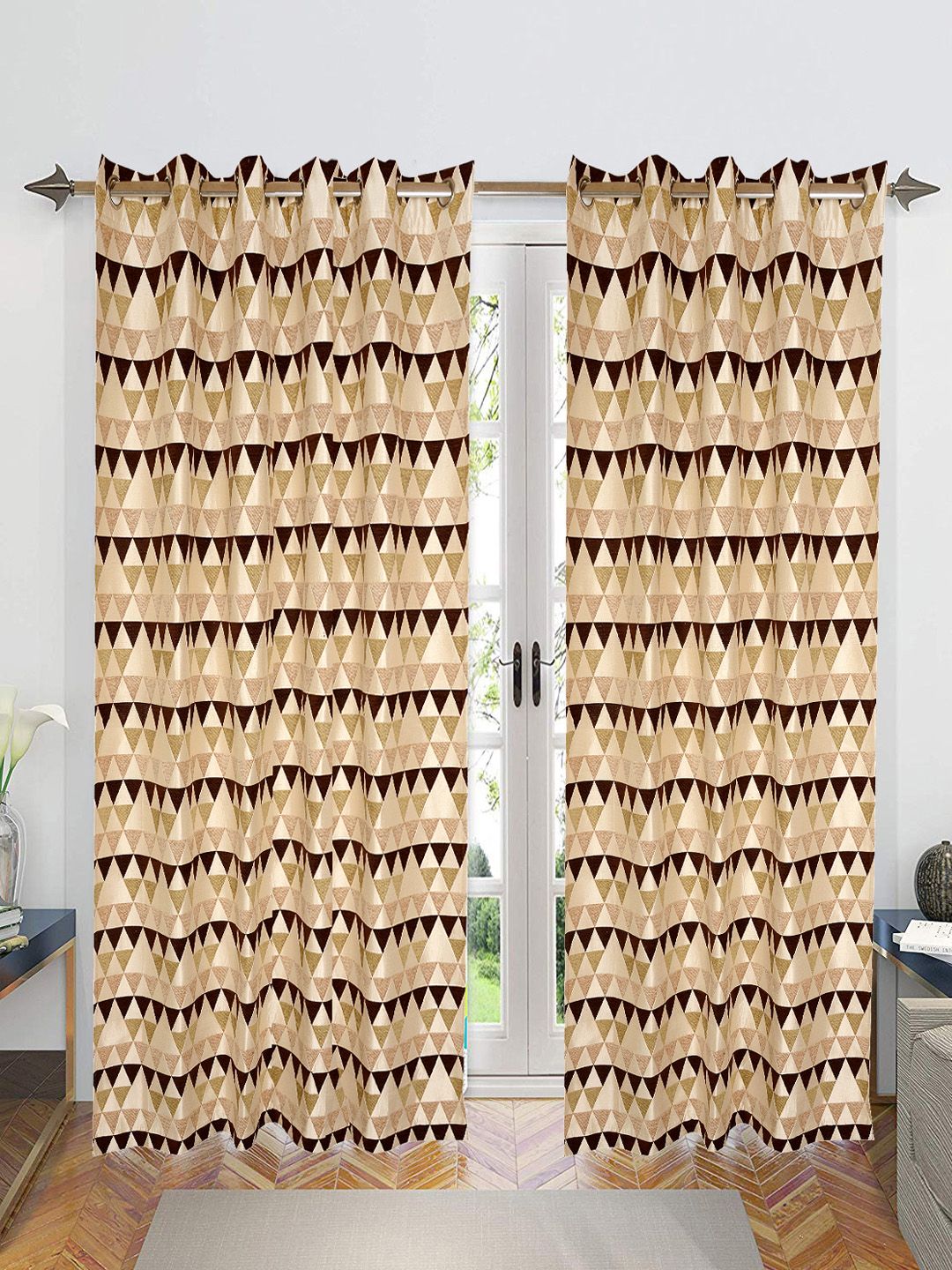Saral Home Brown & Beige Set of 2 Door Curtains Price in India
