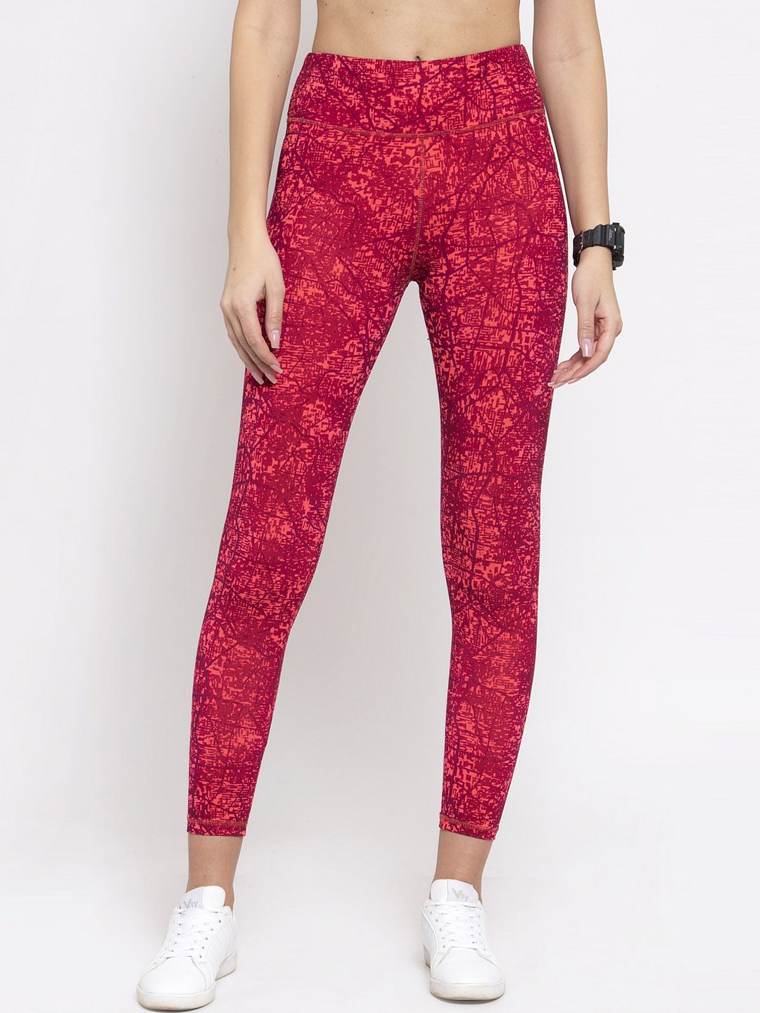 Boston Club Women Red & Orange Printed Skinny-Fit Tights Price in India