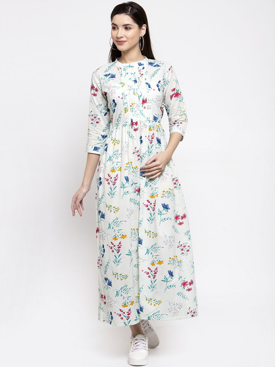 Indibelle Women White Printed Maxi Dress Price in India