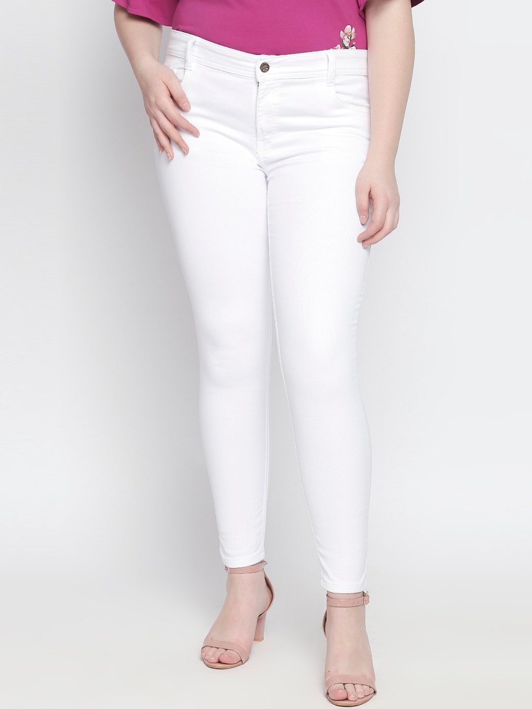 High Star Women Plus Size White Slim Fit Mid-Rise Clean Look Stretchable Jeans Price in India