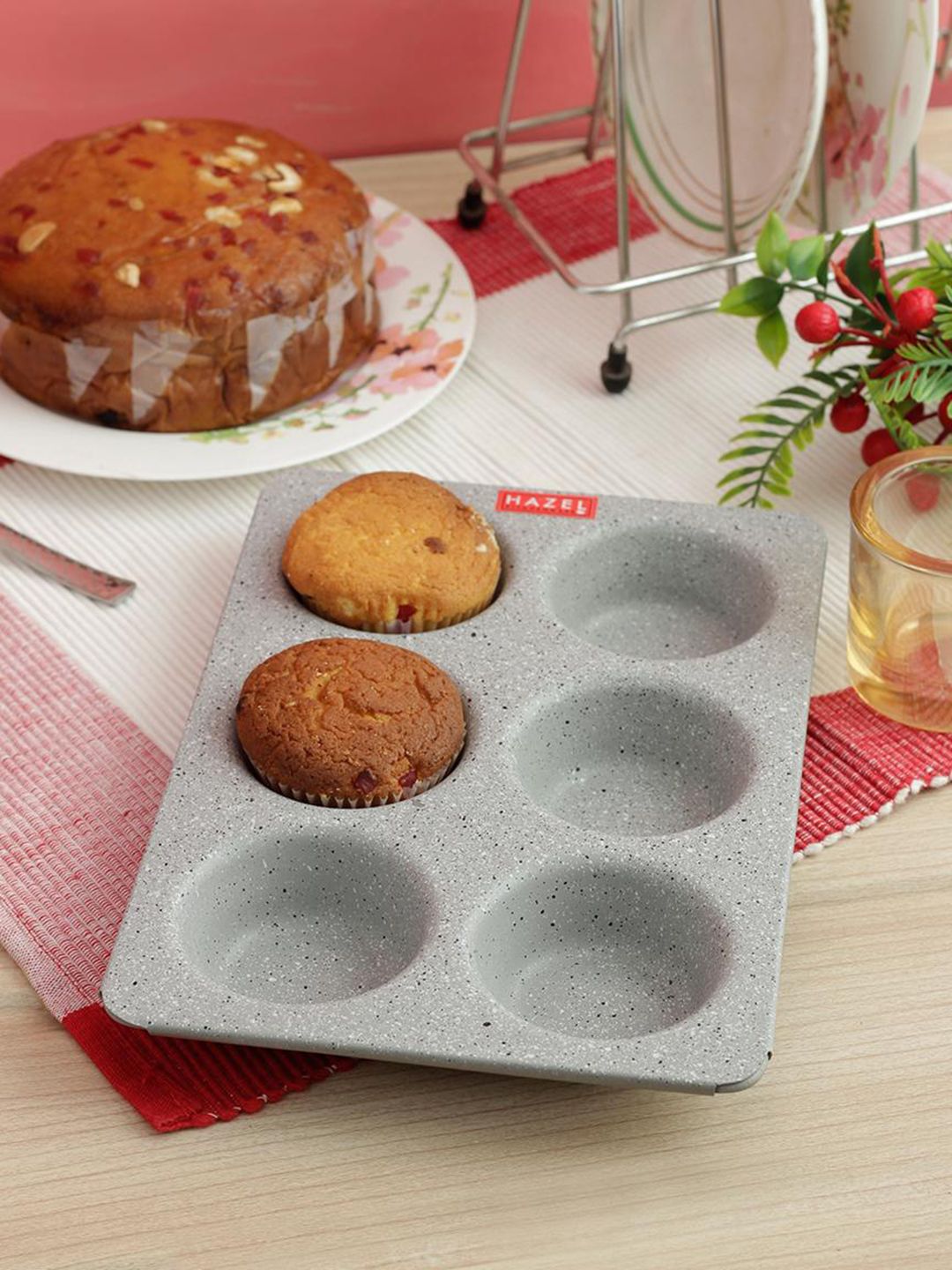 HAZEL Grey Heavy Gauge Aluminium Granite Finish Non-Stick Microwave Safe Muffin Baking Mould Price in India