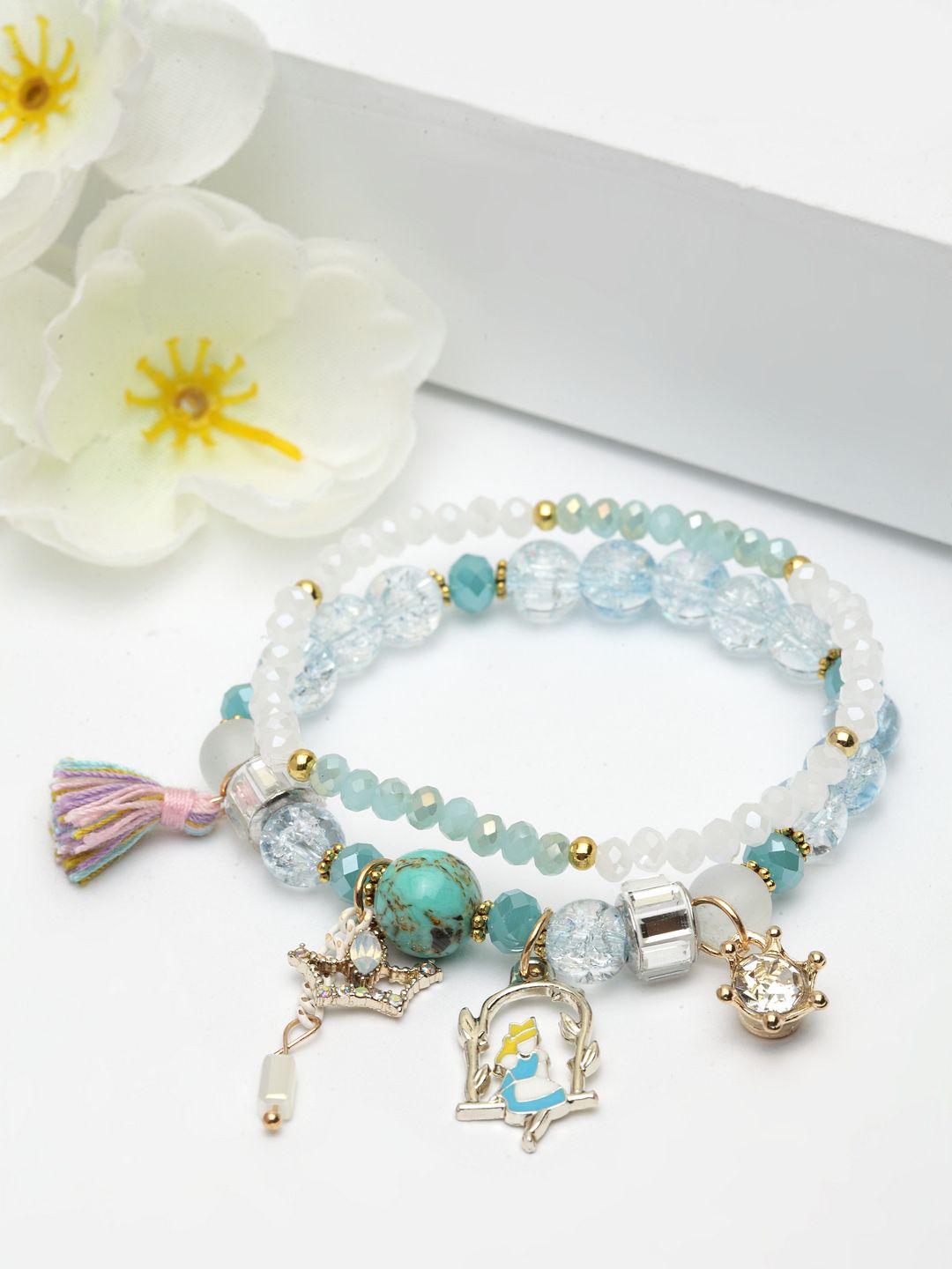 AVANT-GARDE PARIS Alloy Gold-Plated Blue & White Charm Bracelet Price in India