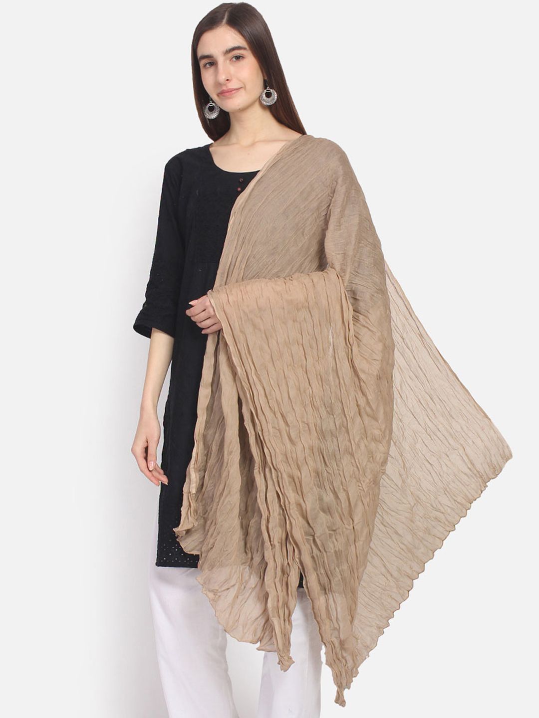 Anekaant Women Brown Crinkled Stole Price in India