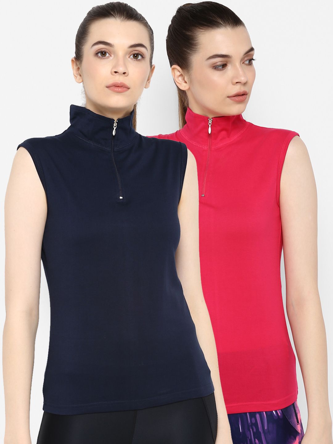 appulse Women Pack of 2 Solid Mock Neck Slim Fit T-shirts Price in India
