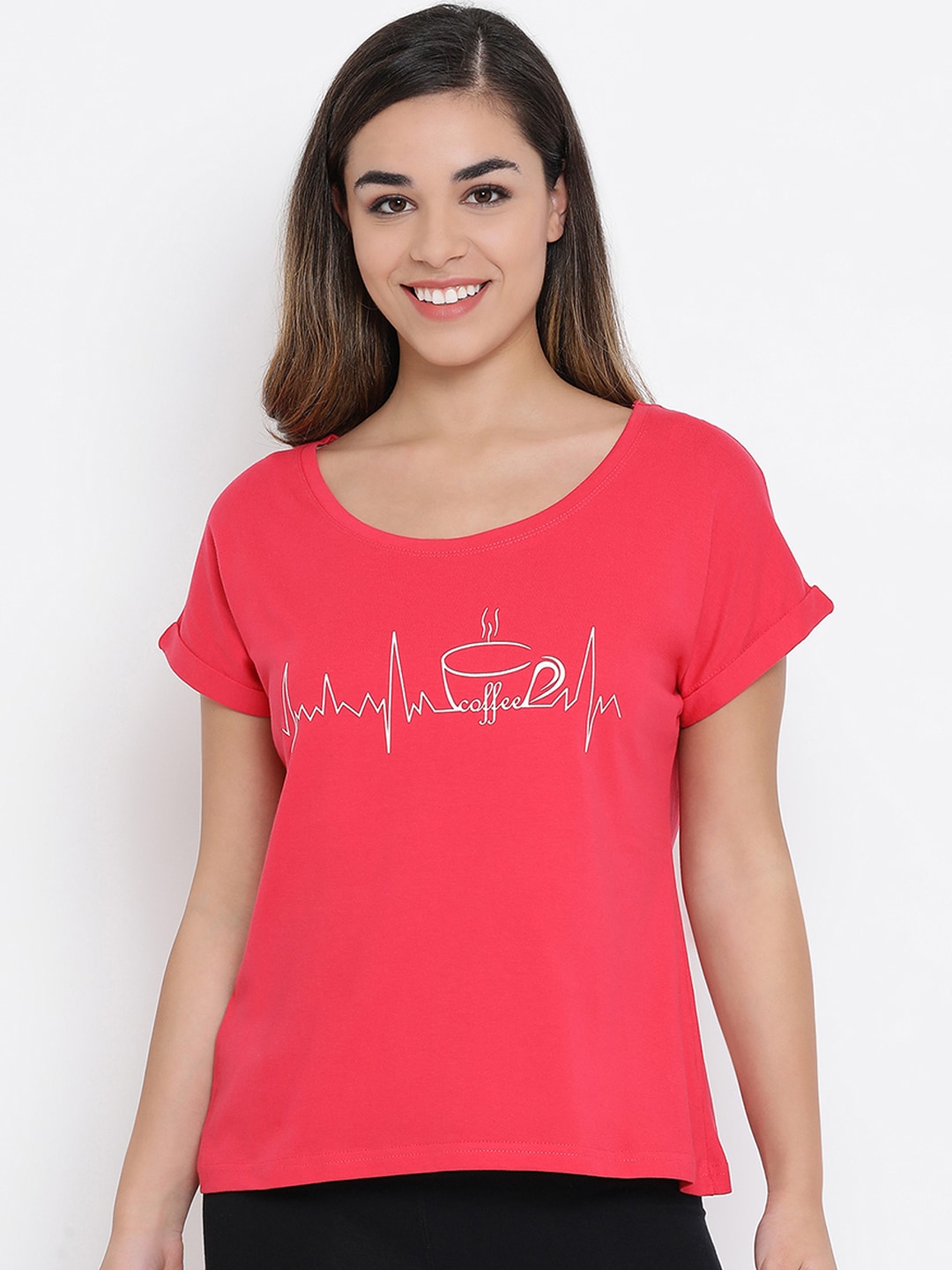 Clovia Women Pink Printed Lounge T-Shirt Price in India