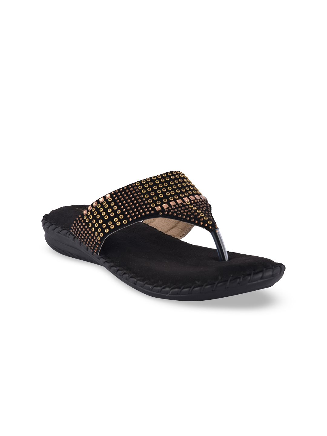 ZAPATOZ Women Black Embellished Suede Open Toe Flats Price in India