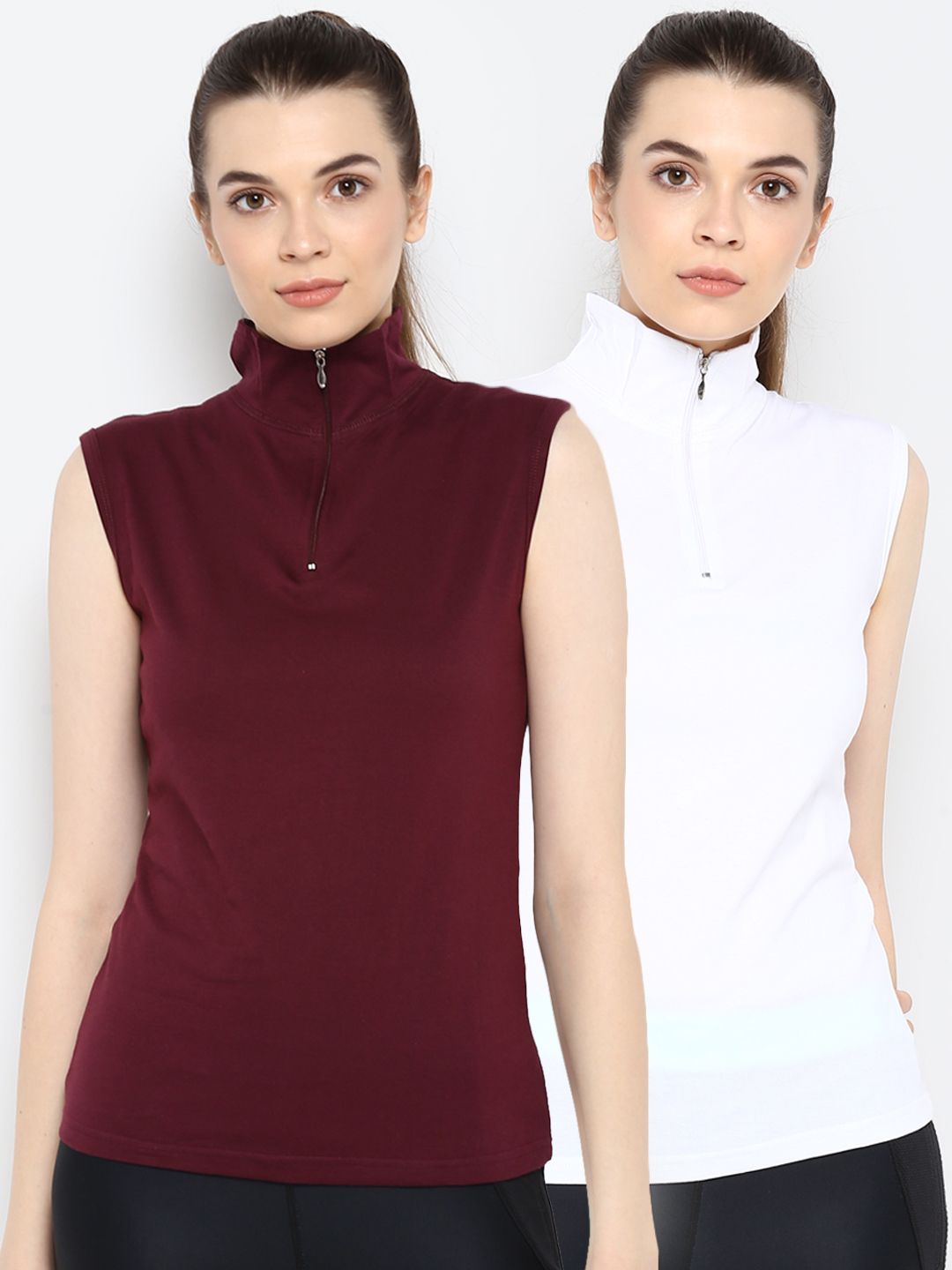 appulse Women Pack of 2 Solid High Neck Sleeveless T-shirts Price in India
