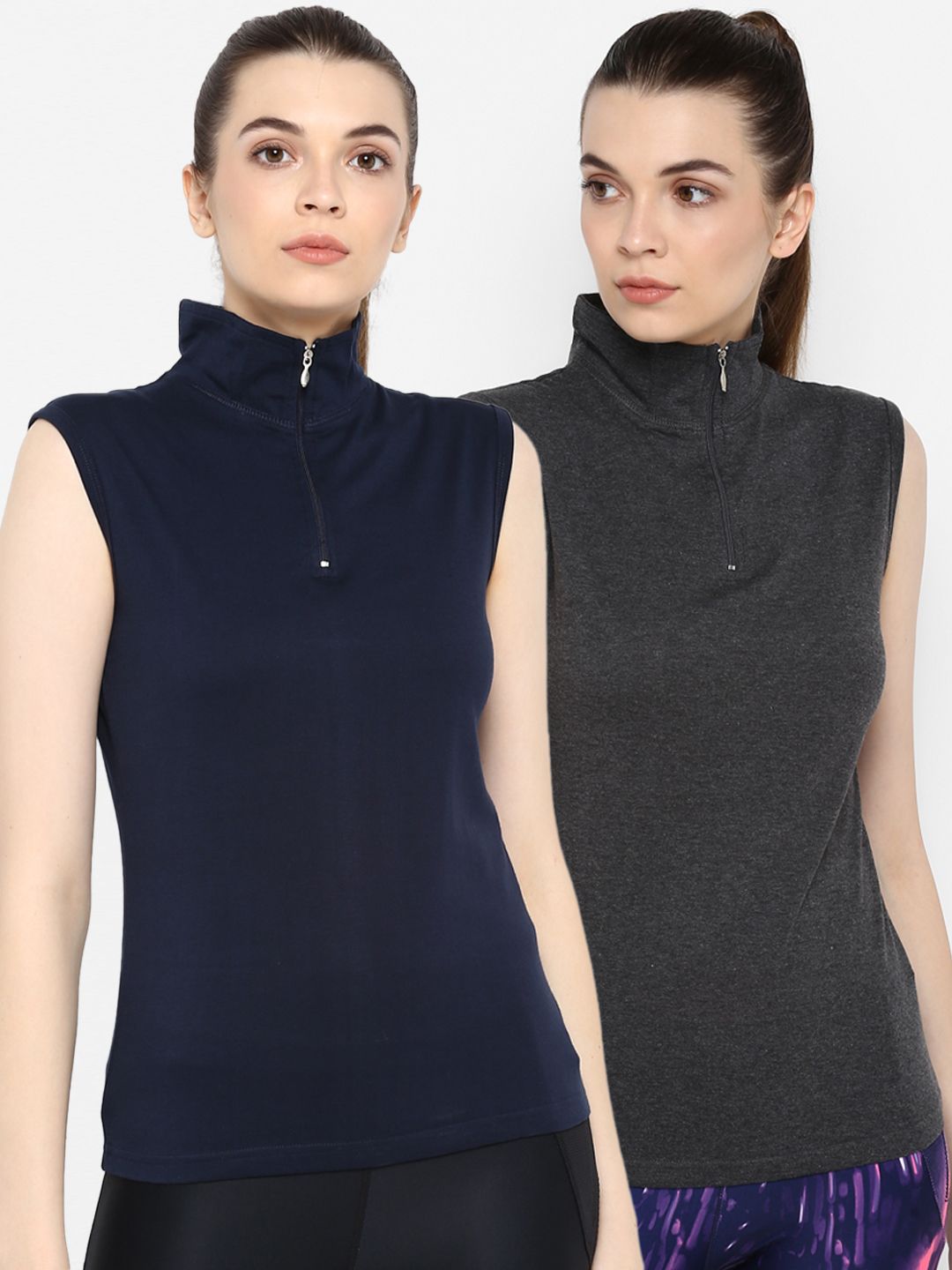 appulse Women Pack of 2 Solid High Neck Sleeveless T-shirts Price in India