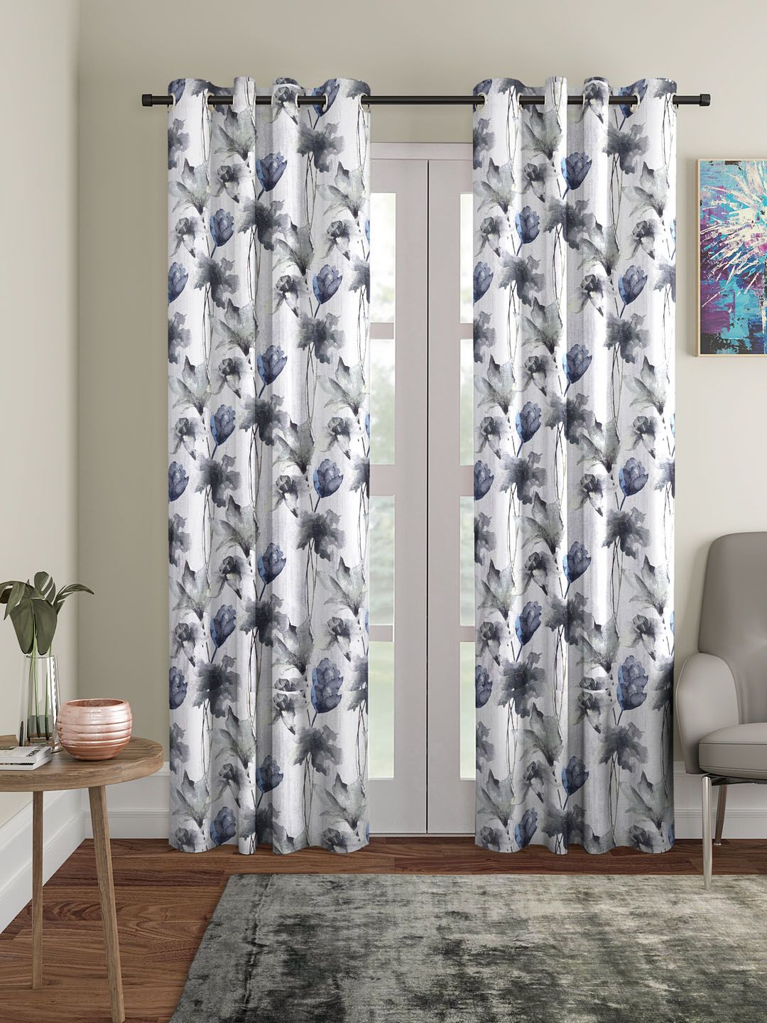 Home Sizzler Grey & White Set of 2 Door Curtains Price in India