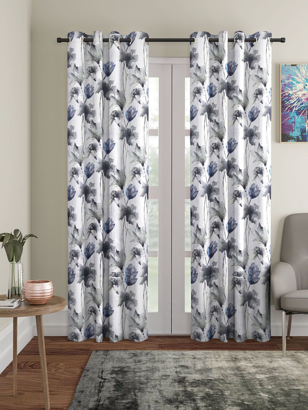 Home Sizzler Grey & White Set of 2 Long Door Curtains Price in India