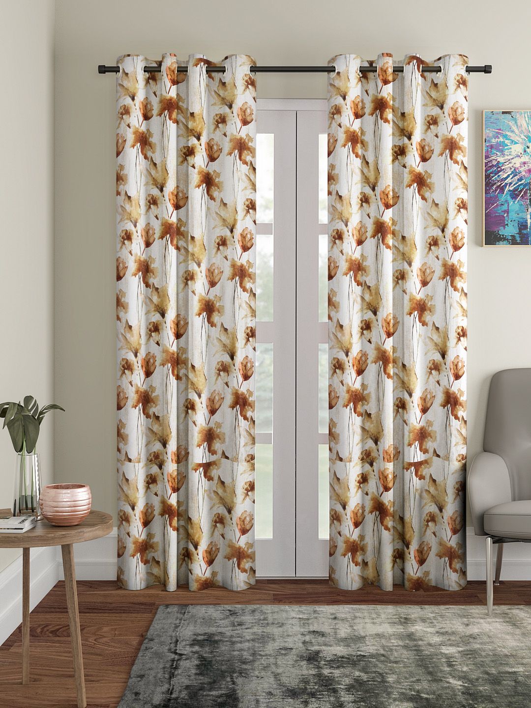 Home Sizzler Brown & Off-White Set of 2 Long Door Curtains Price in India