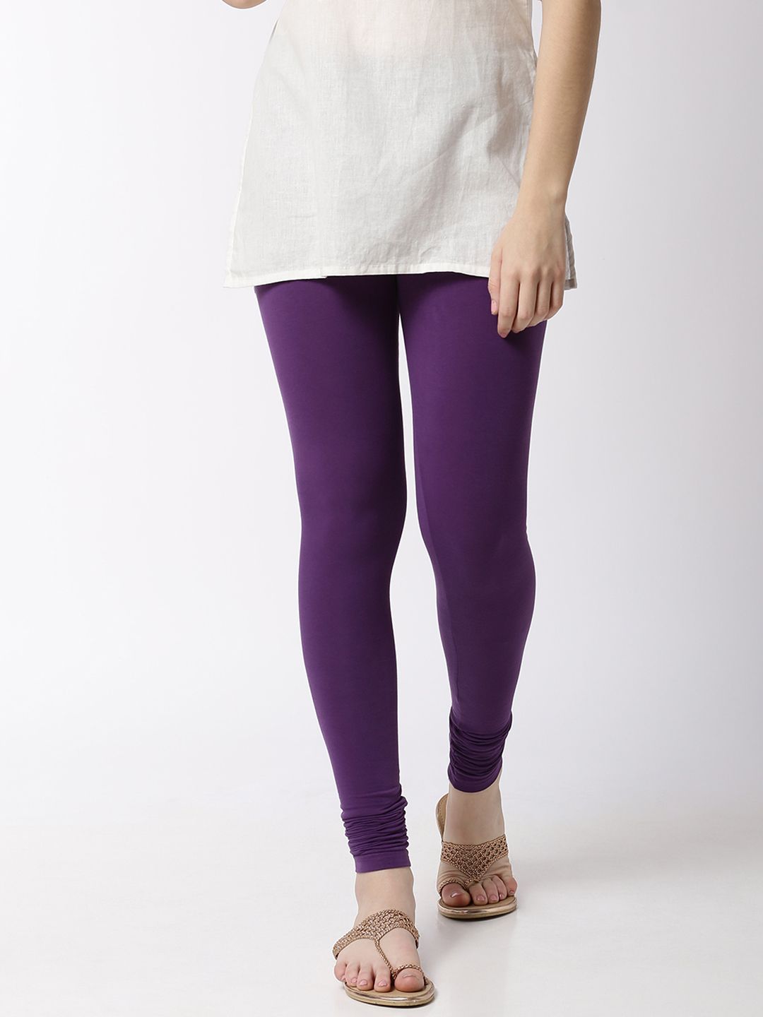De Moza Women Purple Solid Churidar-Length Leggings Price in India