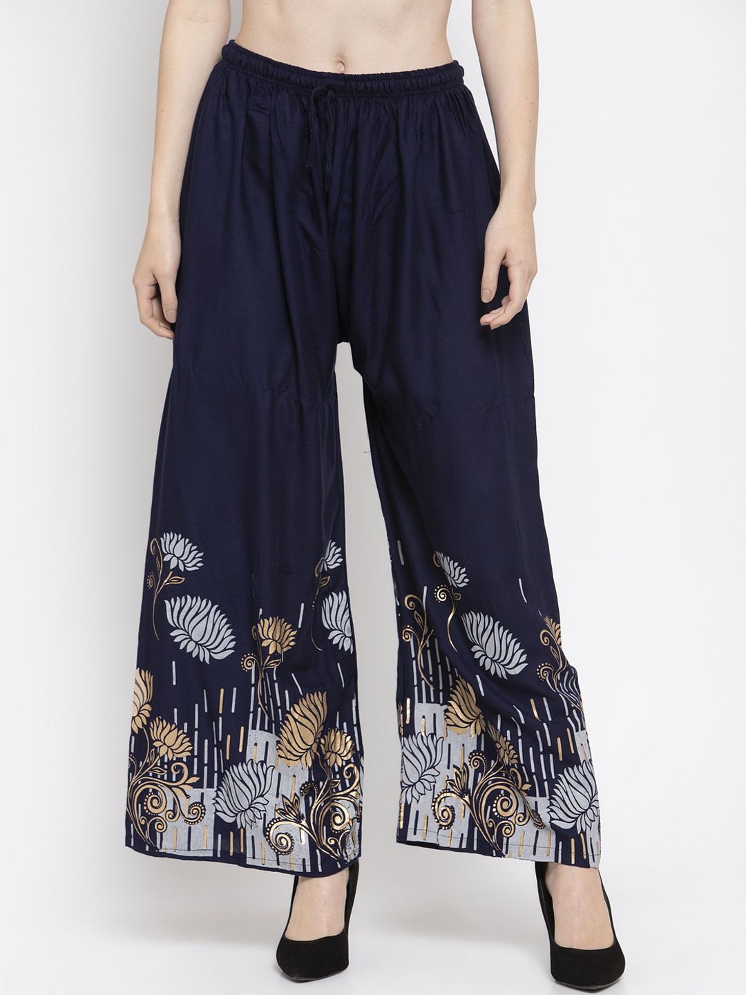 Clora Creation Women Navy Blue Printed Wide Leg Palazzos Price in India