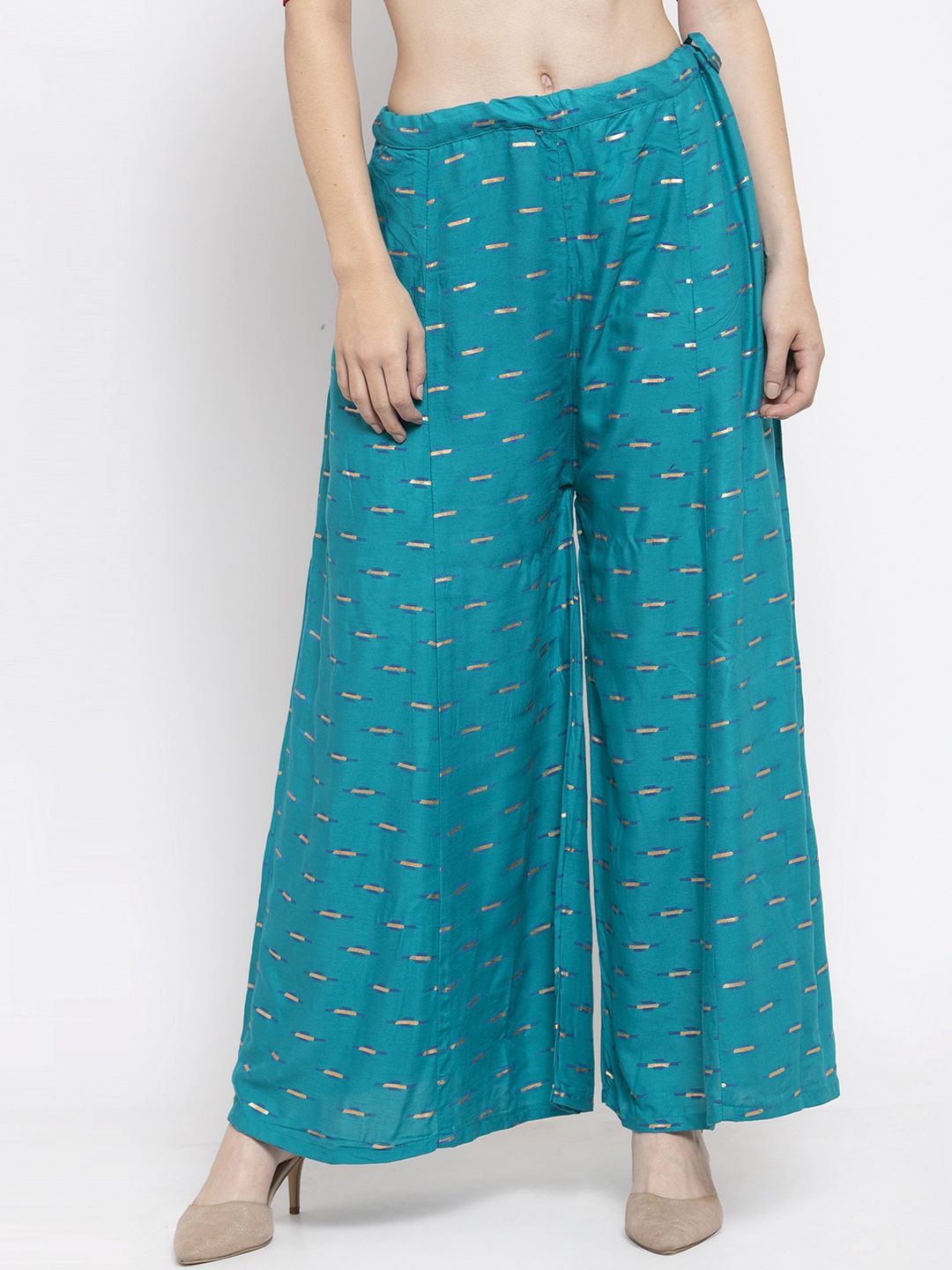 Clora Creation Women Teal Blue Printed Flared Palazzos Price in India