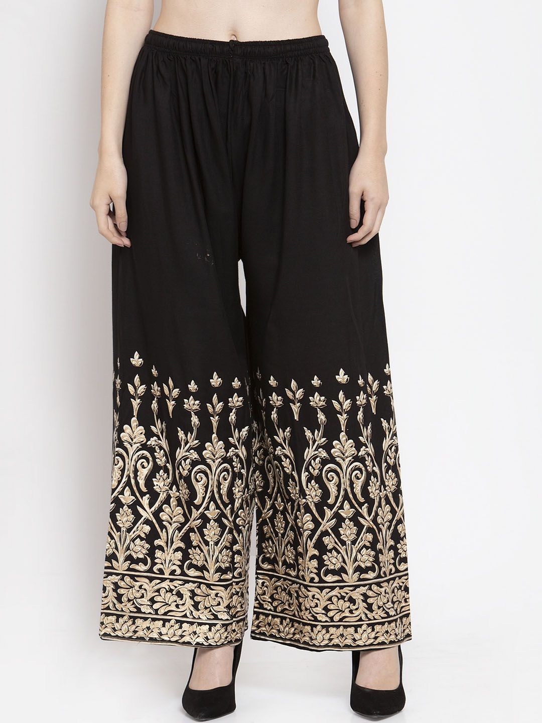 Clora Creation Women Black Printed Wide Leg Palazzos Price in India