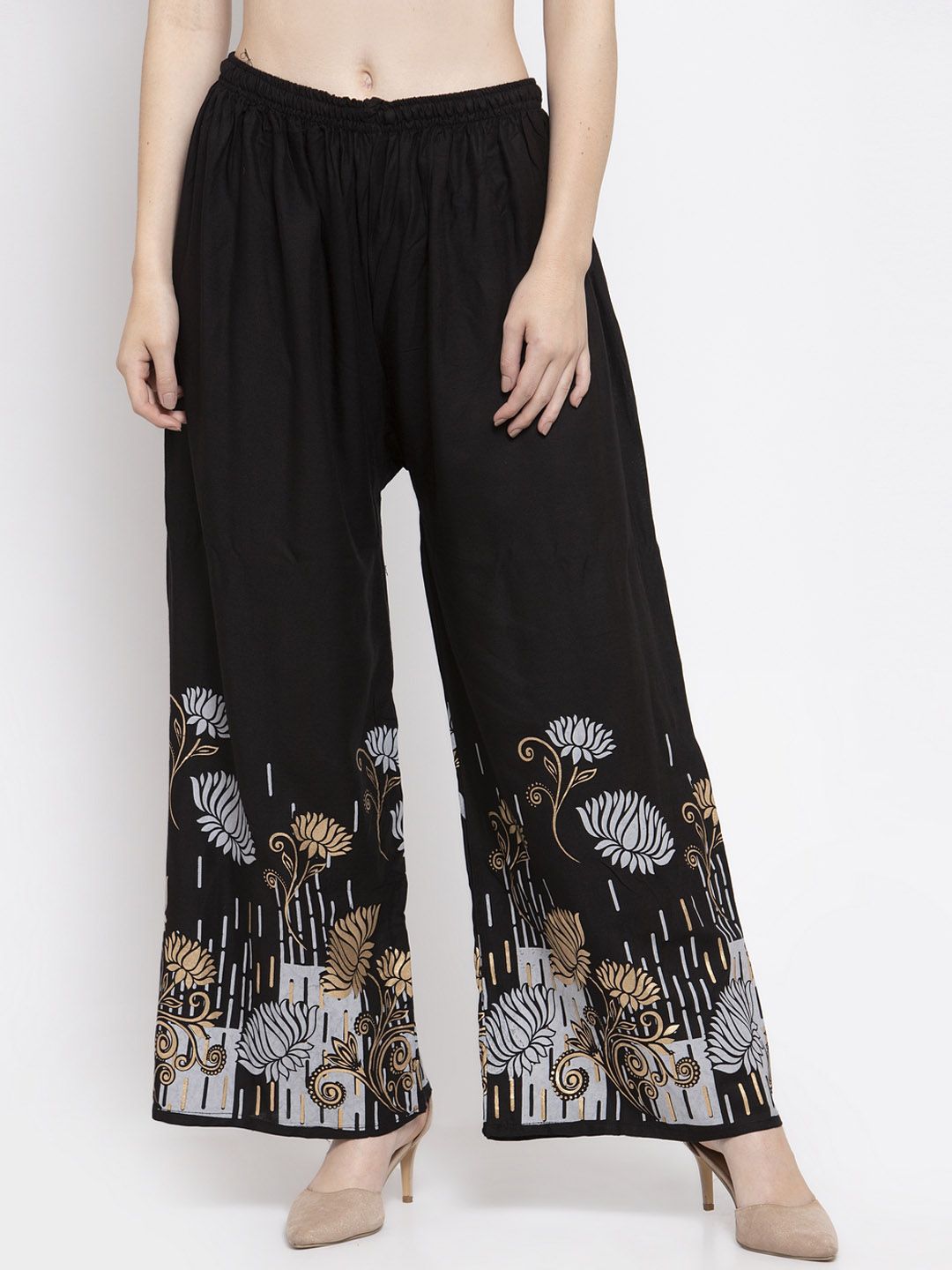 Clora Creation Women Black Printed Wide Leg Palazzos Price in India