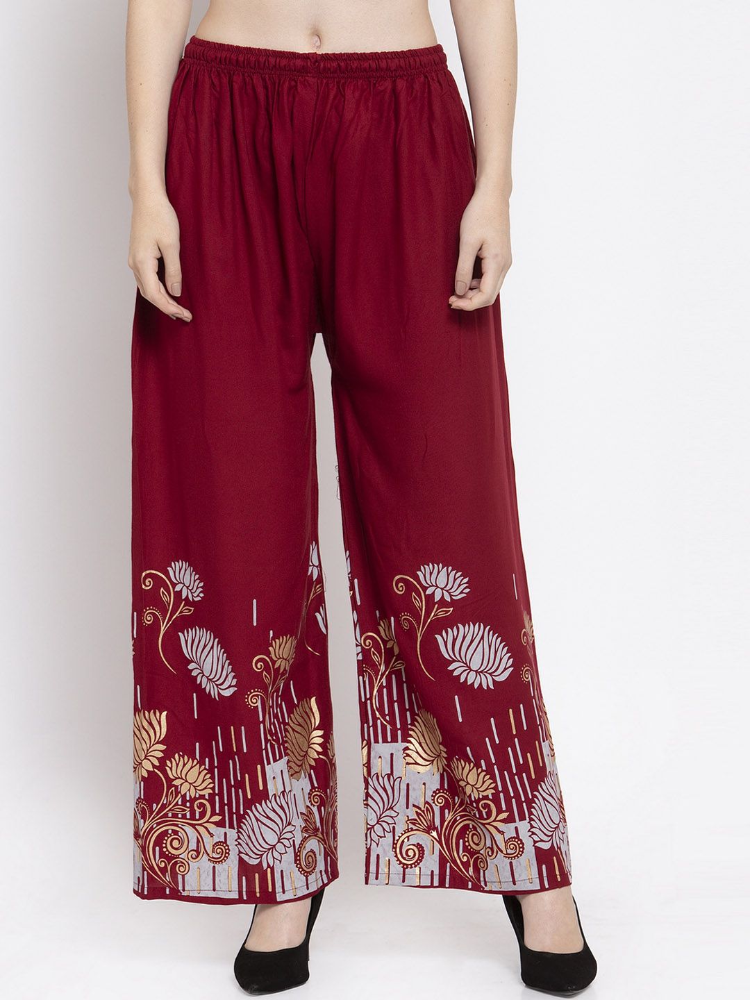 Clora Creation Women Maroon Printed Wide Leg Palazzos Price in India