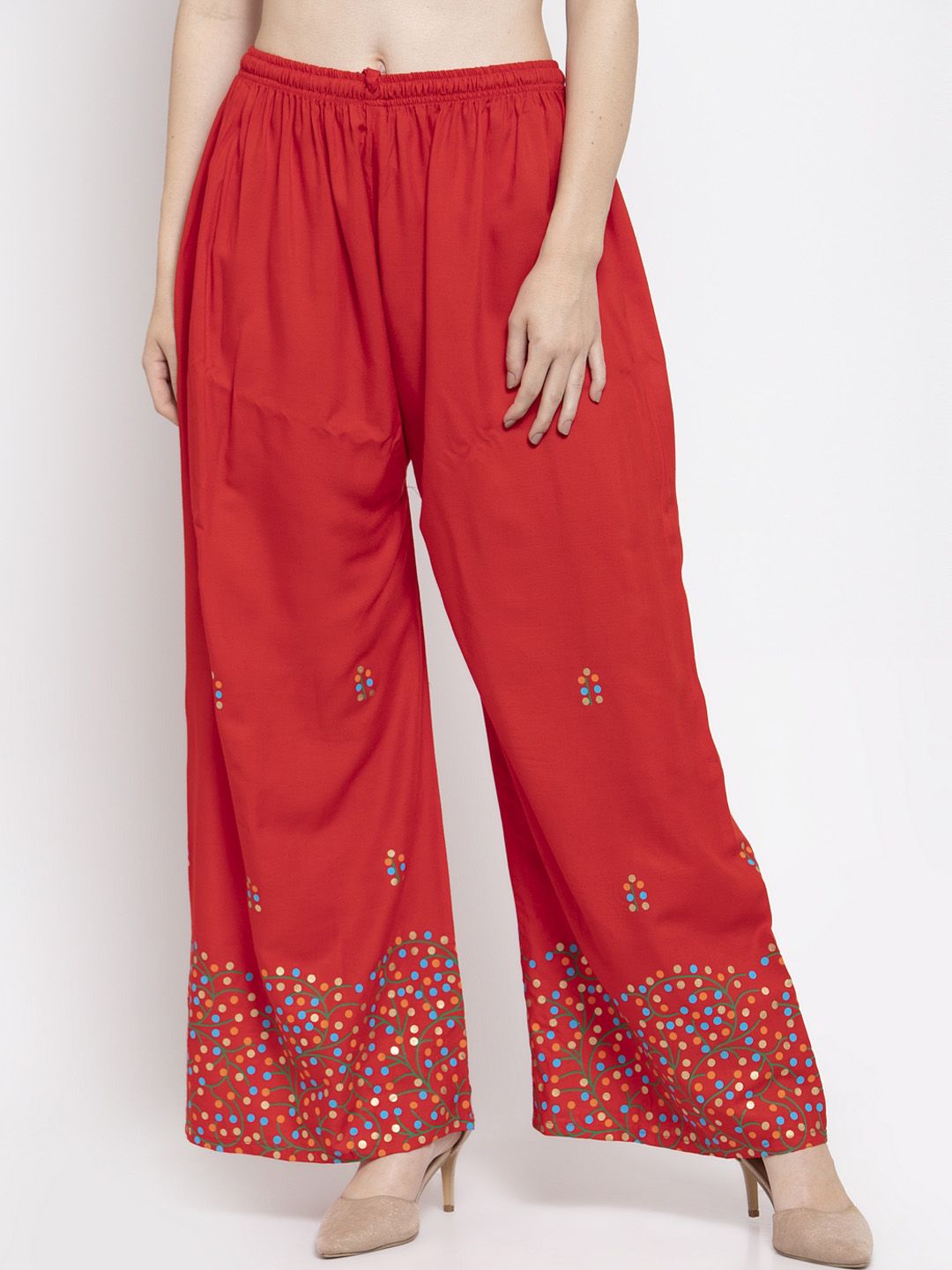 Clora Creation Women Red Printed Wide Leg Palazzos Price in India