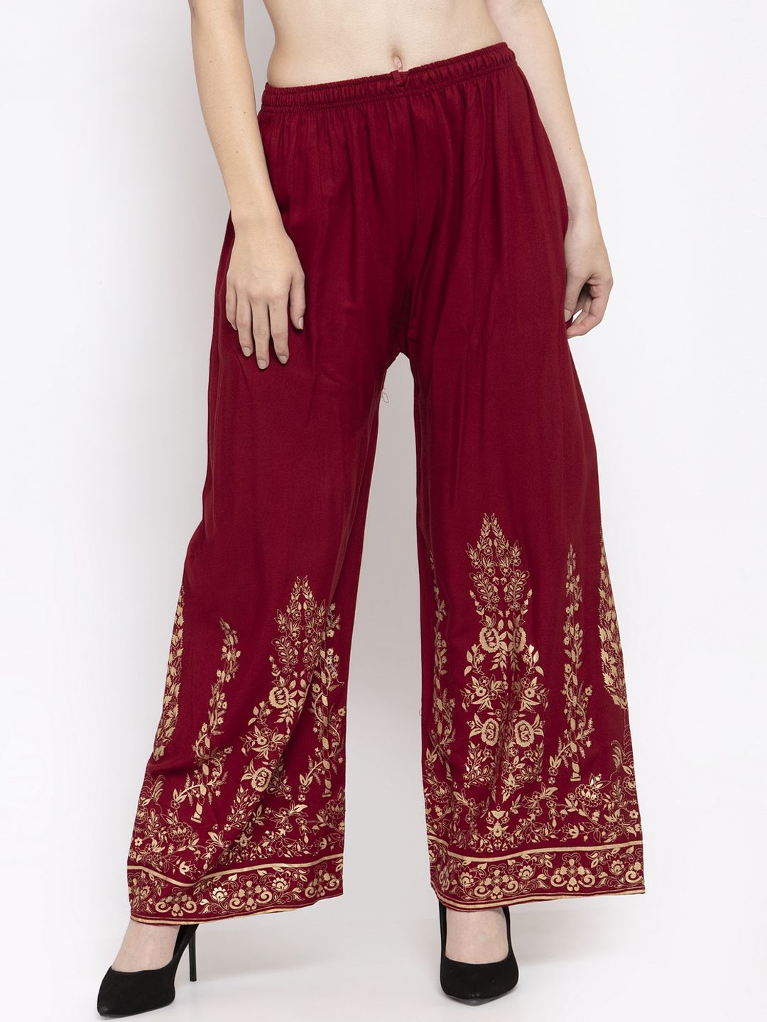 Clora Creation Women Maroon Printed Wide Leg Palazzos Price in India