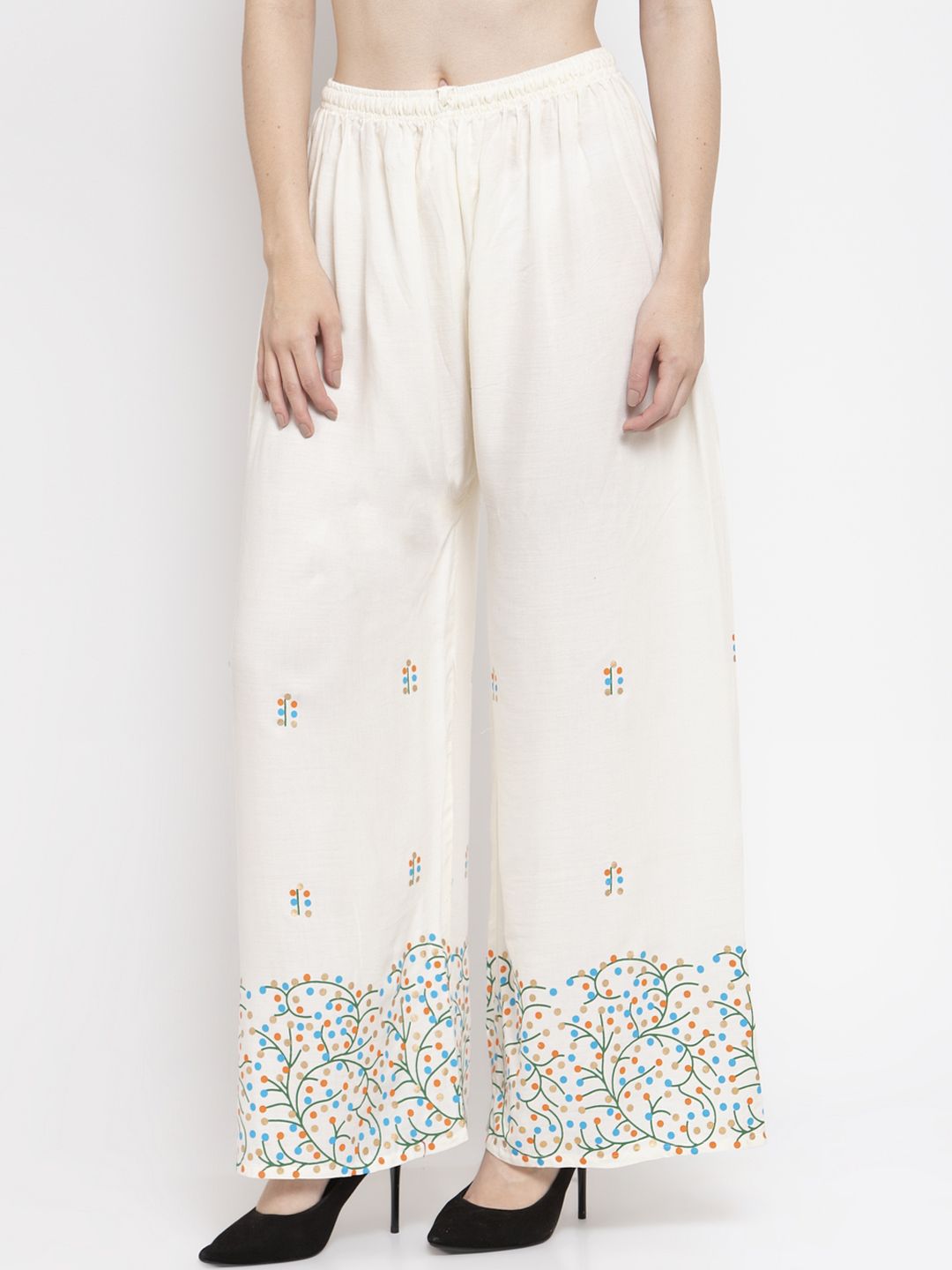 Clora Creation Women Off-White Printed Wide Leg Palazzos Price in India