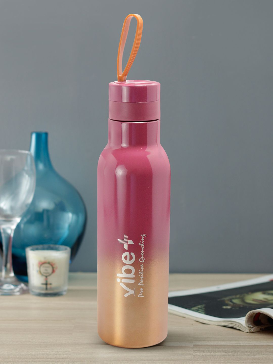 Vibe Plus Brown & Pink Colourblocked Double Wall Stainless Steel Water Bottle Price in India