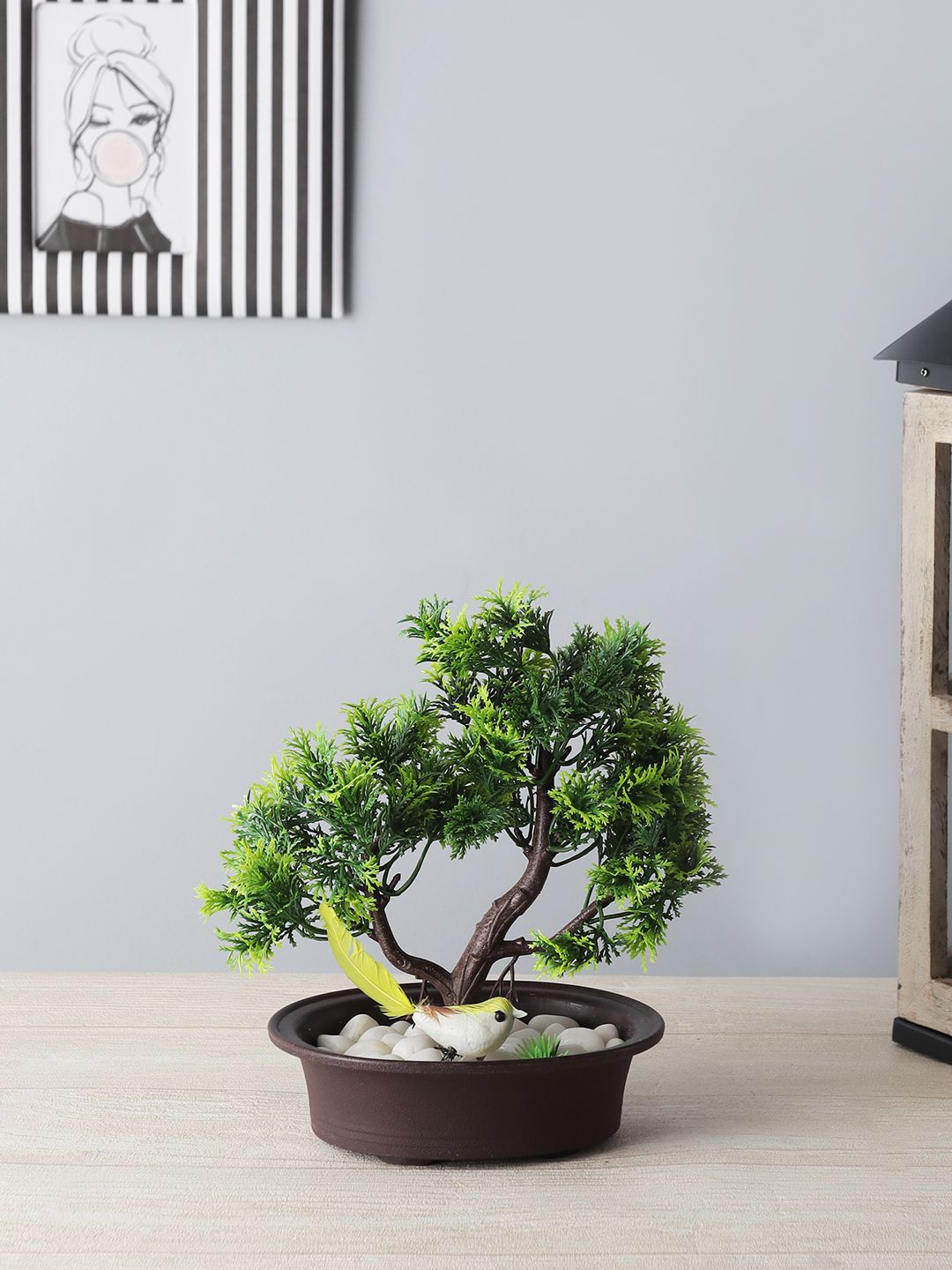 FOLIYAJ Unisex Green & Brown Artificial Bonsai Tree With Artificial Bird And Pot Price in India