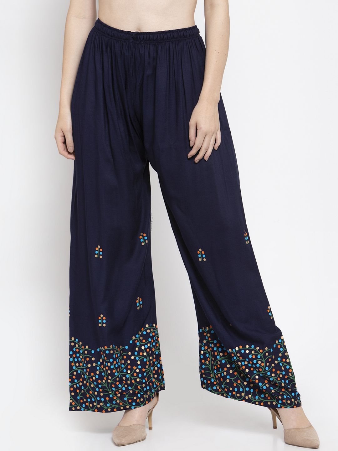 Clora Creation Women Navy Blue Printed Wide Leg Palazzos Price in India