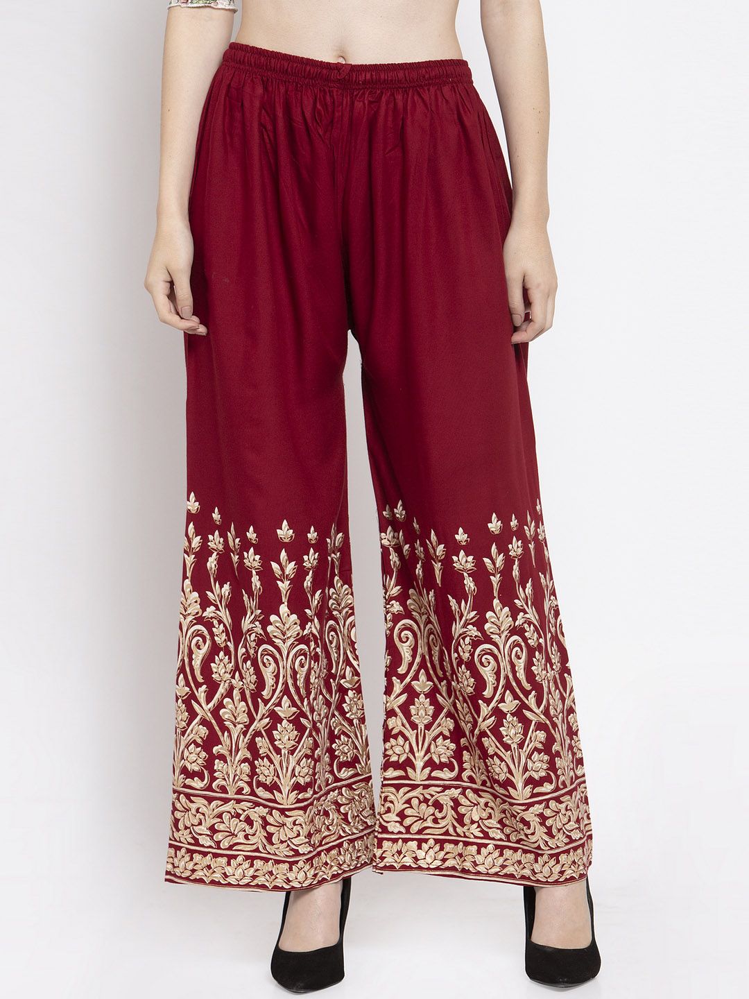 Clora Creation Women Maroon Printed Wide Leg Palazzos Price in India