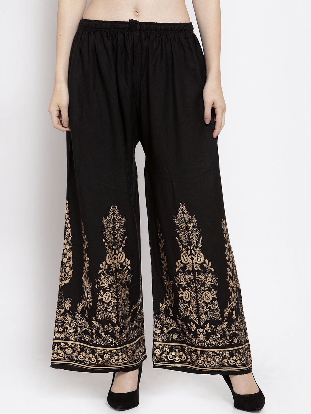 Clora Creation Women Black Printed Wide Leg Palazzos Price in India