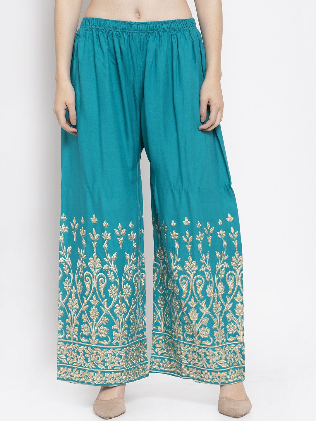 Clora Creation Women Teal Blue Printed Wide Leg Palazzos Price in India