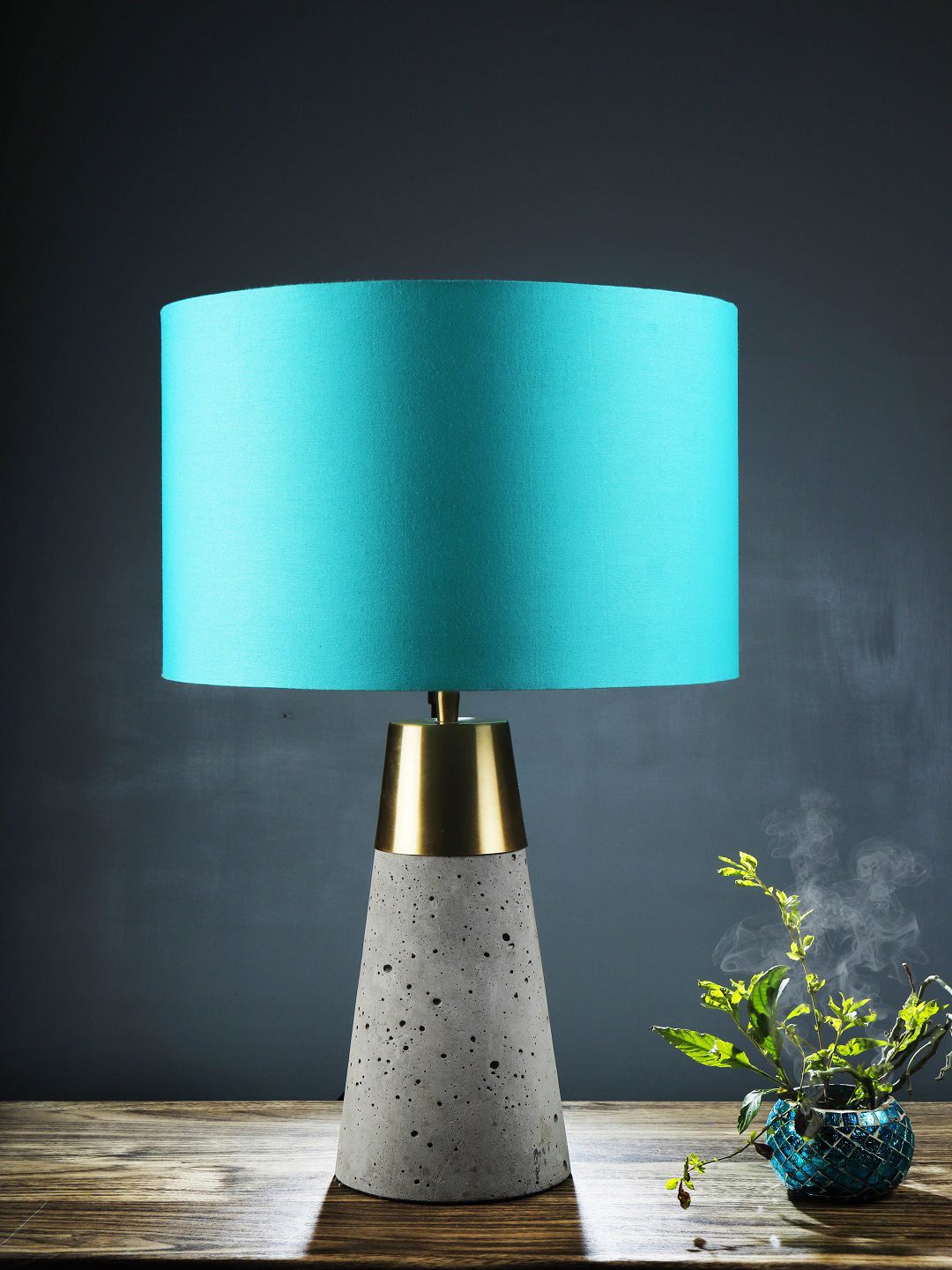 Grated Ginger Turquoise Blue Solid Handcrafted Table Lamp Price in India