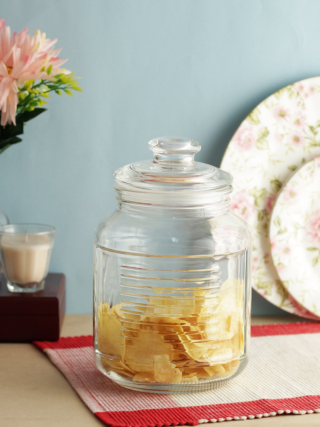 INCRIZMA Transparent Ribbed Block Glass Storage Jar with Lid Price in India