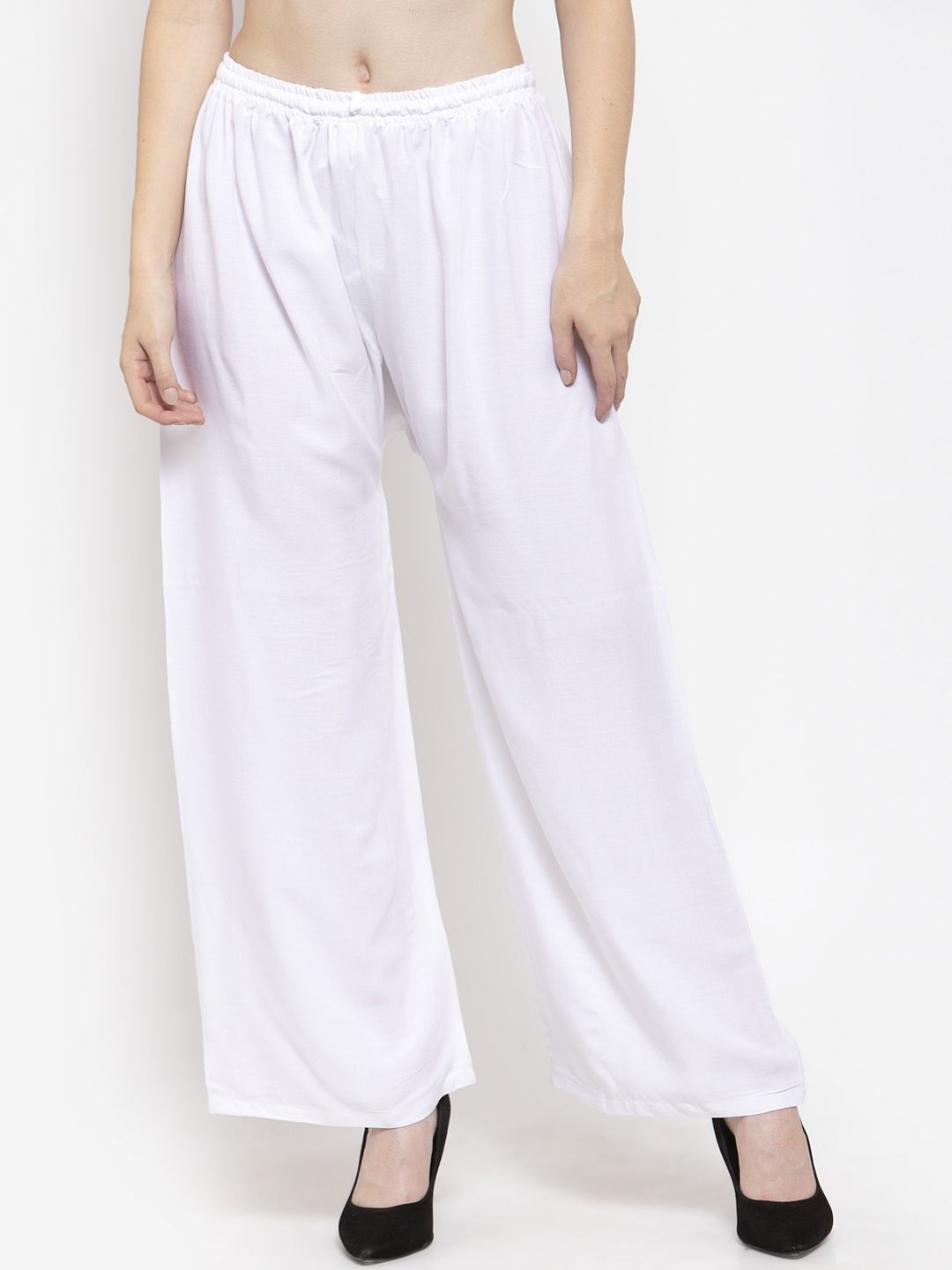 Clora Creation Women White Solid Straight Palazzos Price in India