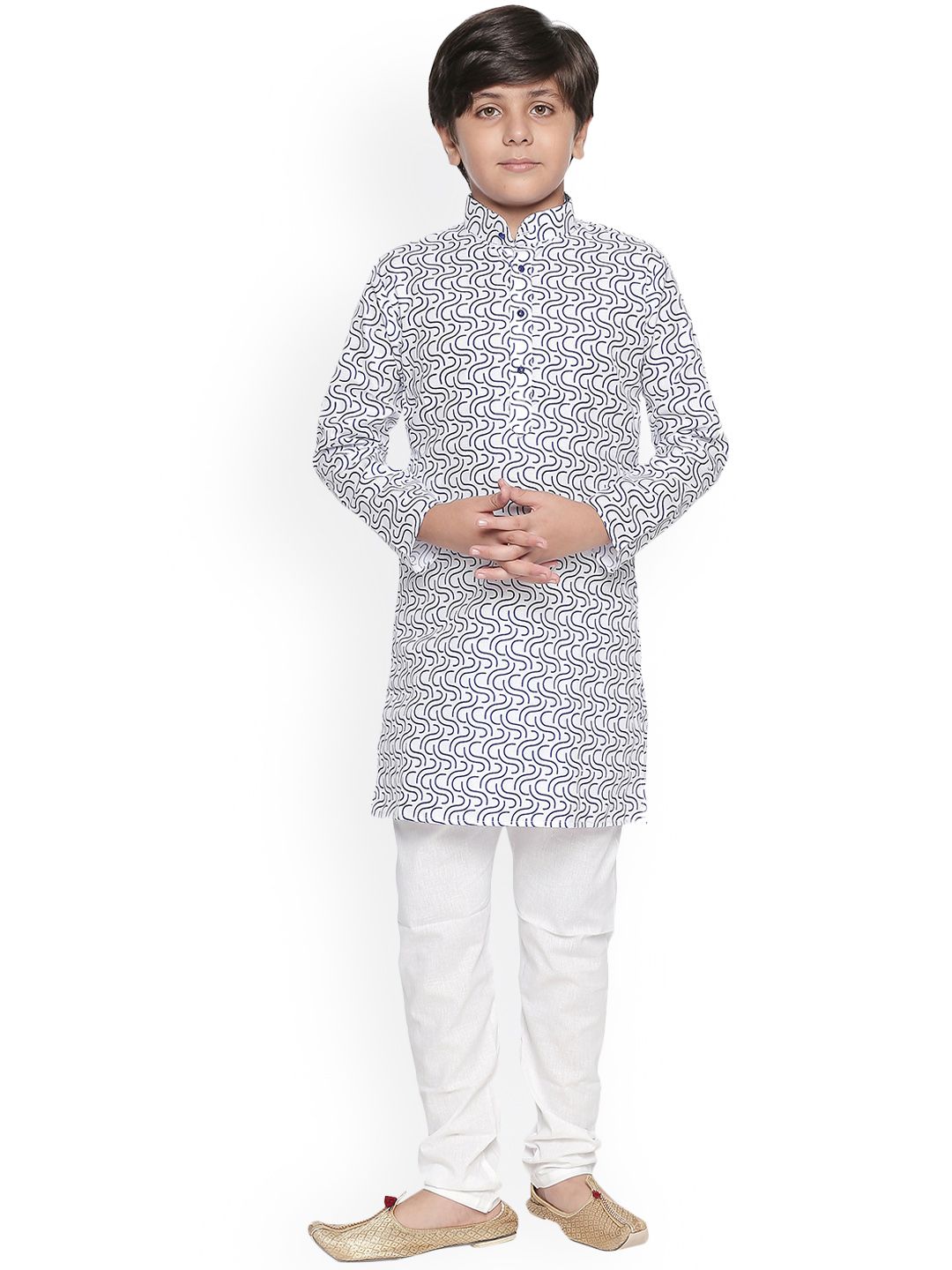 Jeetethnics Boys White & Blue Printed Kurta with Pyjamas