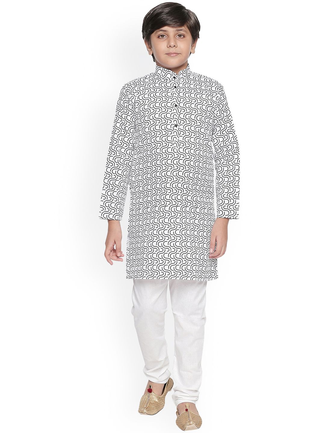 Jeetethnics Boys White & Black Printed Kurta with Pyjamas