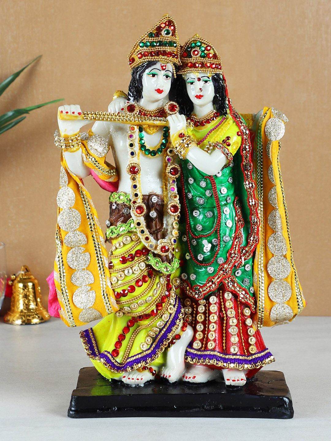 TIED RIBBONS White & Green Decorative Radha Krishna Idol Showpiece Price in India