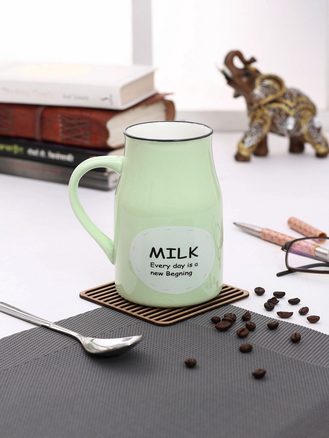 JCPL Green & Black Printed Porcelain Milk Mug 350 ml Price in India