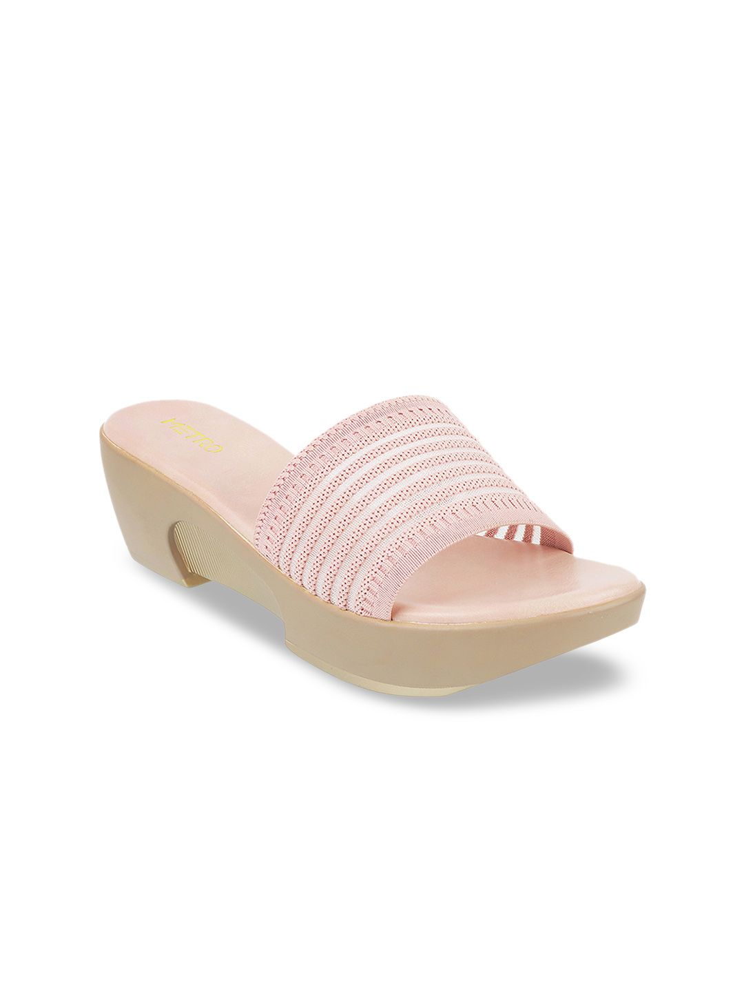 Metro Women Peach-Coloured Woven Design Mules Price in India